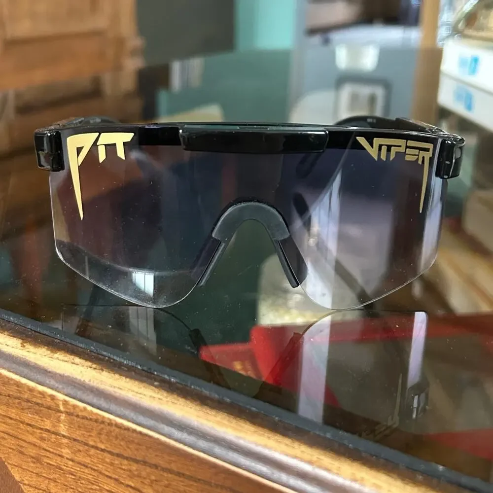Pit Viper The Exec Original Black and Gold Oversized Shield Sunglasses NWOT